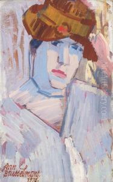 Femme En Bleu - Woman In Blue (1916) Oil Painting by Jean Brusselmans