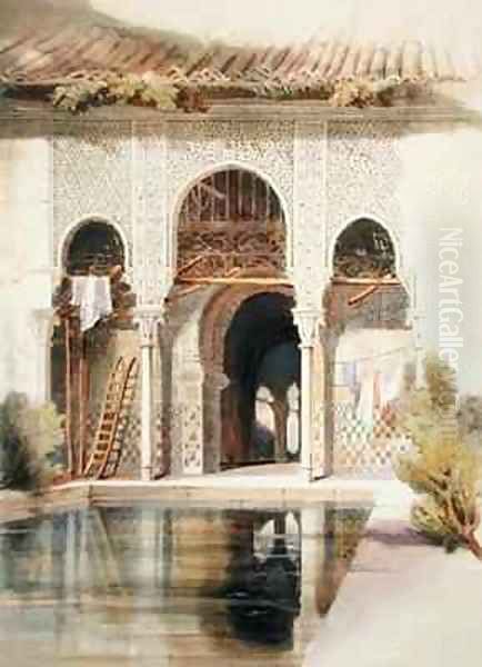 The Court of Myrtles, Alhambra Oil Painting by A. Margaretta Burr