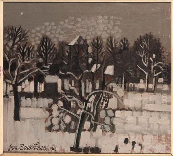 Tuin Onder De Sneeuw - A Snow-covered Winter Landscape Oil Painting by Jean Brusselmans