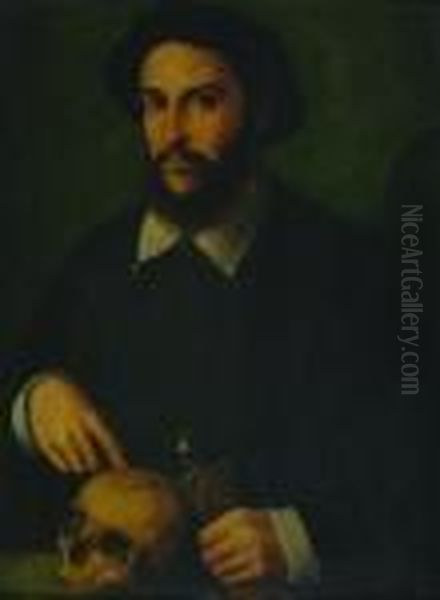 Portrait Of A Gentleman With A Skull Oil Painting by Bartholomaeus I Bruyn