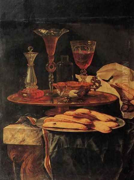 Still-Life with Crystal Glasses and Sponge-Cakes Oil Painting by Christian Berentz