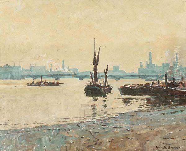 Boats On The River Oil Painting by Charles David Jones Bryant