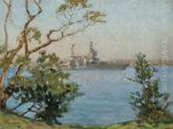 Ship From Us Battle Fleet, Sydney Harbour Oil Painting by Charles David Jones Bryant