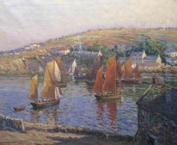 Brixham Trawlers Oil Painting by Charles David Jones Bryant