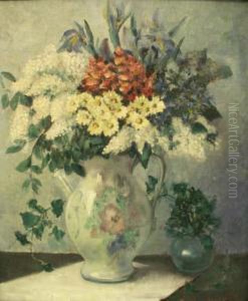 Arrangement In Porcelain Pitcher Oil Painting by Everett Lloyd Bryant