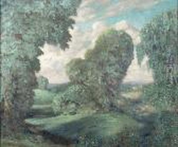 Lush Green Landscape Oil Painting by Everett Lloyd Bryant