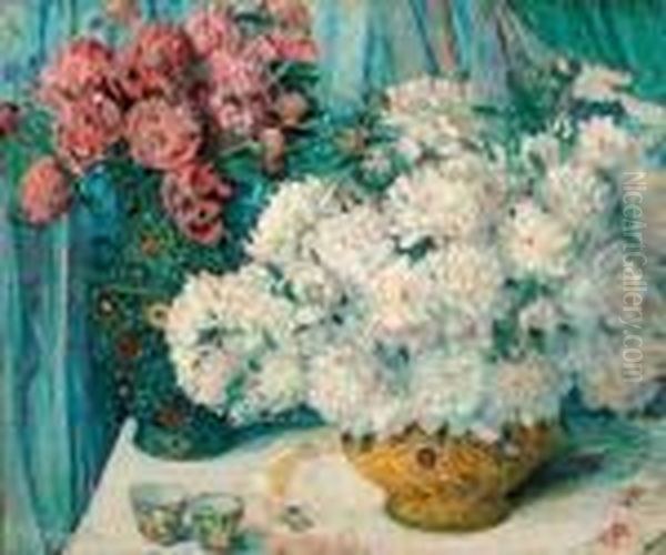 Chrysanthemums Oil Painting by Everett Lloyd Bryant