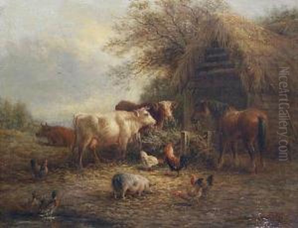 Farmyard Scenes, A Pair Oil Painting by Henry Charles Bryant