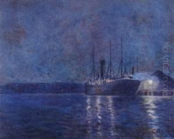 Nocturnal Ship Scene Oil Painting by Henry Charles Bryant