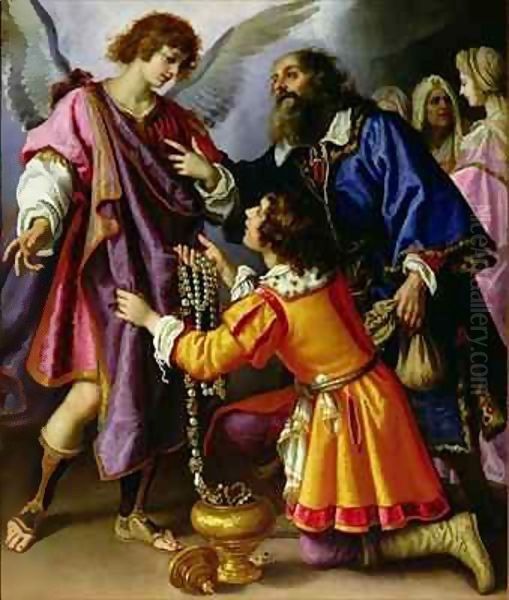 The Archangel Raphael Refusing Tobias's Gift Oil Painting by Giovanni Bilivert