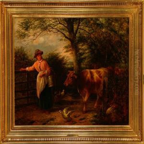 A Peasant Girl At The Gate Oil Painting by Henry Charles Bryant