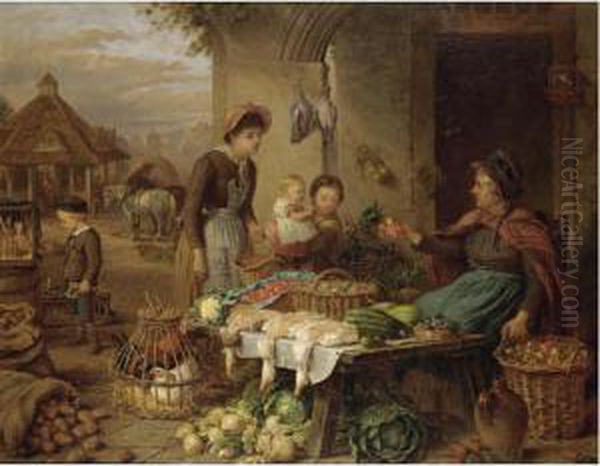 A Market Stall Oil Painting by Henry Charles Bryant