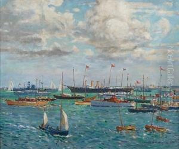 The Royal Yacht Victoria And Albert-naval Review Oil Painting by Henry Charles Bryant