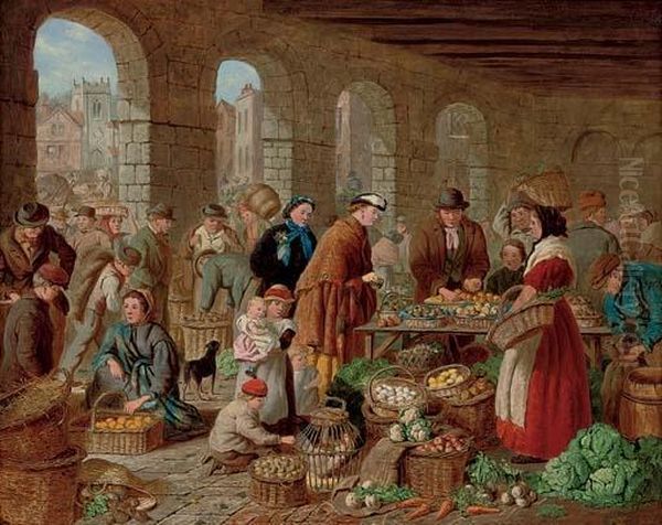 A Market Oil Painting by Henry Charles Bryant