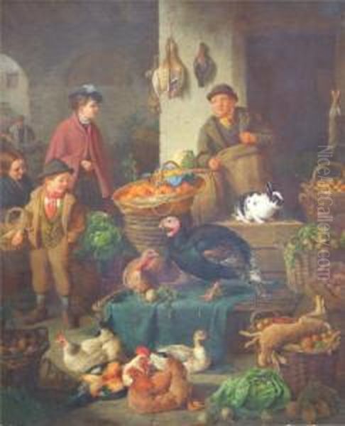 Market Scene Oil Painting by Henry Charles Bryant