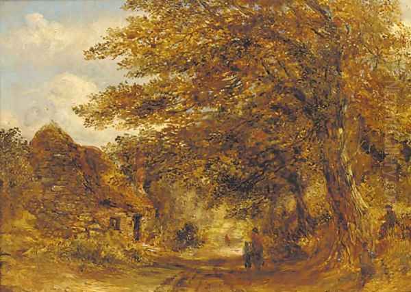 Figures on a woodland lane Oil Painting by William Joseph Caesar Julius Bond