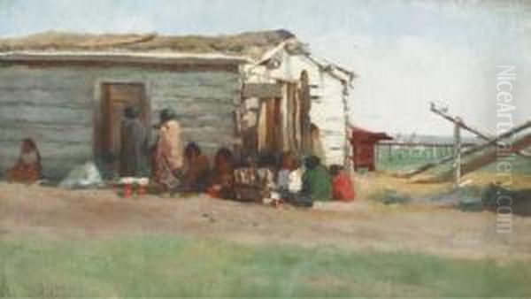 'an Indian School': A Gathering Outside A School Oil Painting by William Brymner