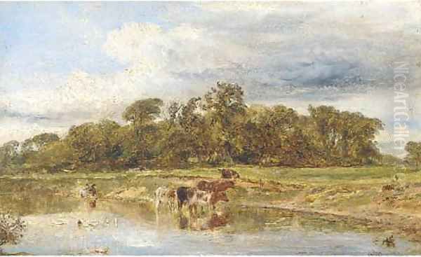 Cattle watering Oil Painting by William Joseph Caesar Julius Bond