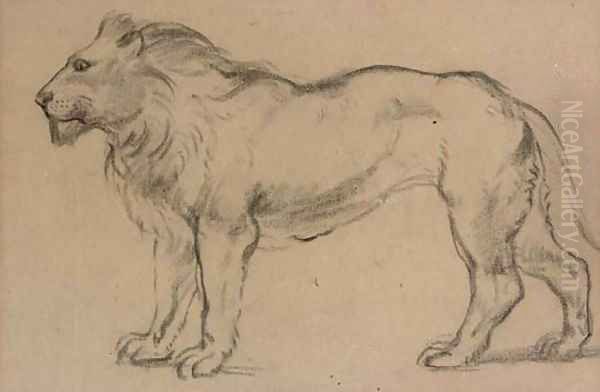 A lion in profile to the left Oil Painting by Antoine Louis Barye