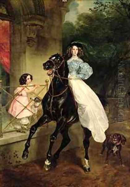 The Horsewoman, Portrait of Giovanina and Amacilia Paccini, wards of Countess Samoilova Oil Painting by Karl Pavlovich Bryullov