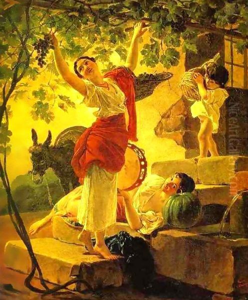 Girl Gathering Grapes near Naples Oil Painting by Karl Pavlovich Bryullov