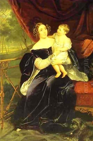 Portrait of Countess O.I. Orlov-Davidov with her Daughter Oil Painting by Karl Pavlovich Bryullov