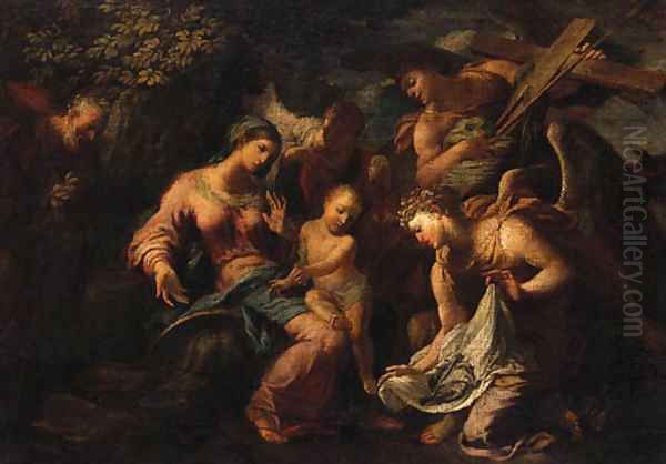 Angels showing the Instruments of the Passion to the Infant Christ and the Holy Family Oil Painting by Antonio Balestra