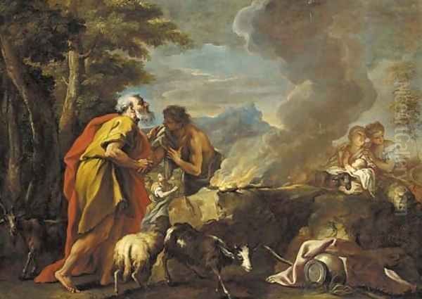 The meeting between Laban and Jacob Oil Painting by Antonio Balestra