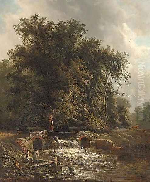 Crossing the weir Oil Painting by Henry John Boddington