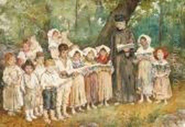 An Outdoor Children's Choir, Rome Oil Painting by Daniele Bucciarelli