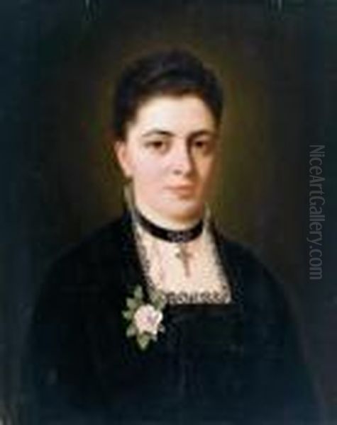 Portrait Einer Dame In Schwarzem Kleid Oil Painting by Josef Bche