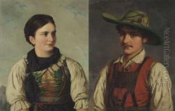 Bauer Und Bauerin In Tracht Oil Painting by Josef Bche