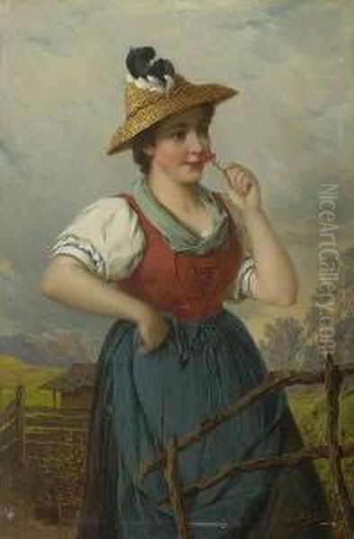 Dirndl Mit Nelke. Oil Painting by Josef Bche