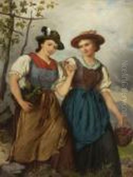 Zwei Dirndl. Oil Painting by Josef Bche