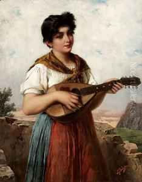 Lany Mandolinnal Oil Painting by Josef Bche