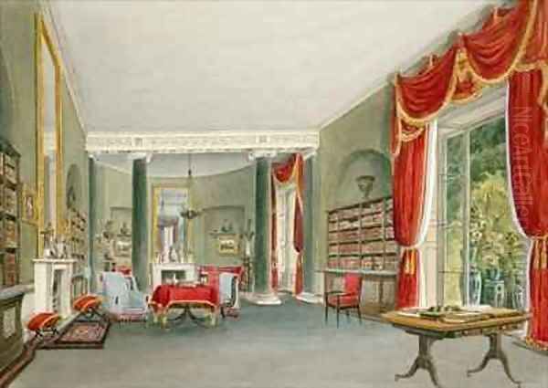 Library and Drawing Room at Bromley Hill, Kent (Seat of the Right Hon. Charles Long) Oil Painting by John Chessell Buckler