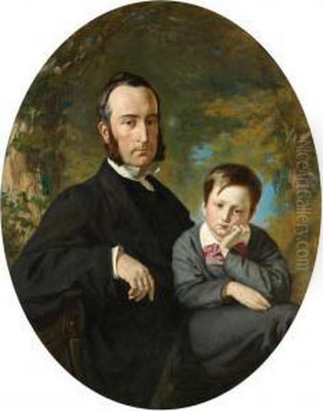 Father And Son (thomas Hopewell And His Son Timothy) Oil Painting by Frank Buchser