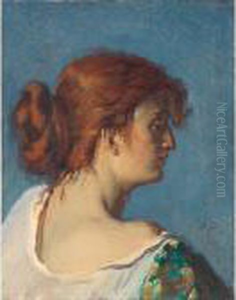 Girl With Red Hair Oil Painting by Frank Buchser