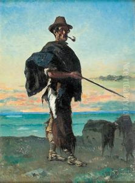 Hirte In Sudlandischer Tracht. Oil Painting by Frank Buchser