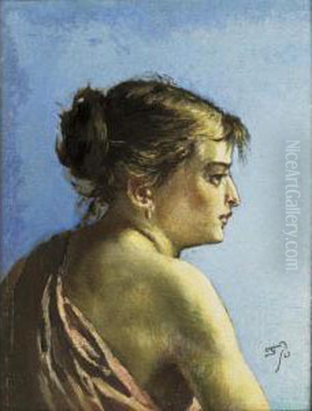 Young Woman Side-faced Oil Painting by Frank Buchser