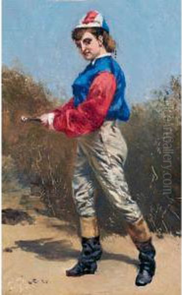 Junge Frau Als Jockey Oil Painting by Frank Buchser