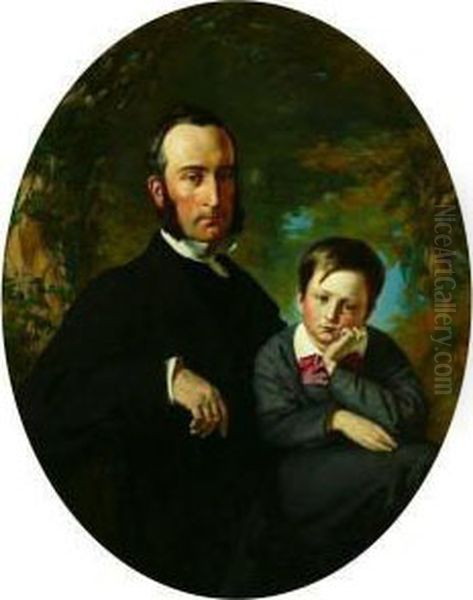 Thomas Hopewell With His Son, Timothy Oil Painting by Frank Buchser