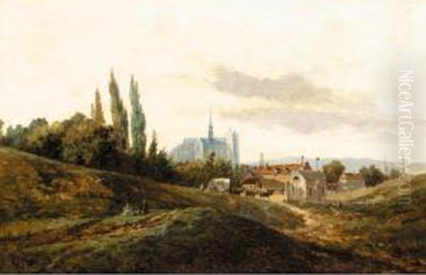 Landscape With Cathedral Beyond Oil Painting by Frank Buchser