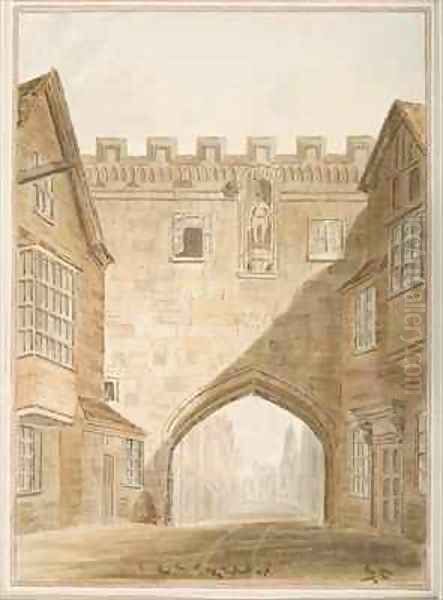 North Entrance to the Close at Salisbury Oil Painting by John Chessell Buckler