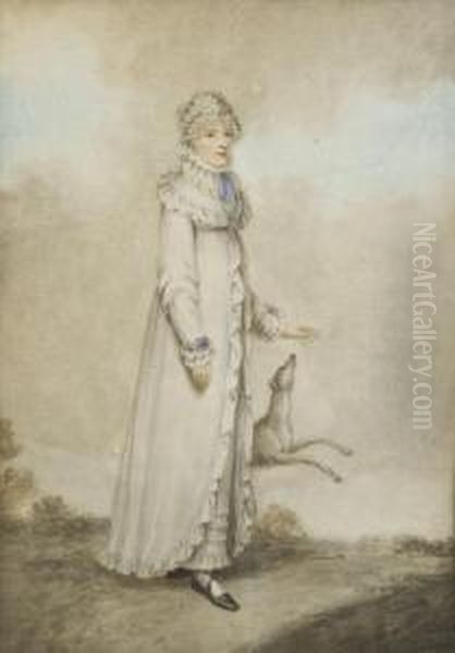 A Fashionable Lady With A Lurcher Oil Painting by Adam Buck