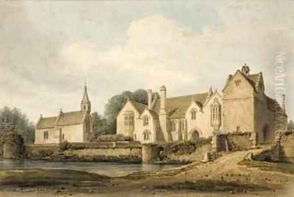 North West View of Great Chalfield House and Church, Wiltshire Oil Painting by John Chessell Buckler