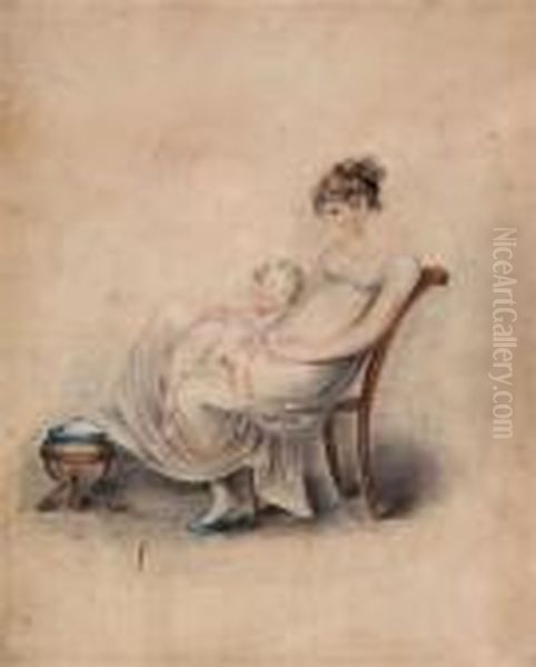 A Study Of A Young Lady With A Child Asleep On Her Lap Oil Painting by Adam Buck