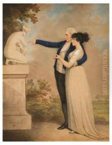 A Lady And Gentleman Looking At A Crouching Venus In A Landscape. Oil Painting by Adam Buck