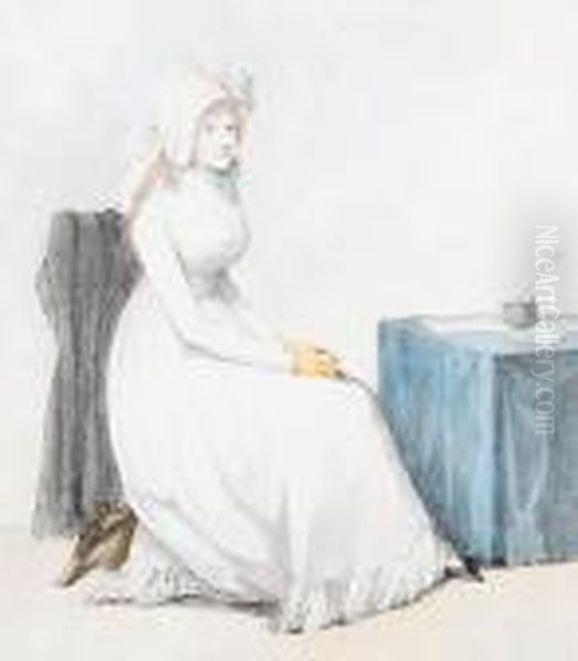 Portrait Of A Lady, Seated Before A Writingtable Oil Painting by Adam Buck