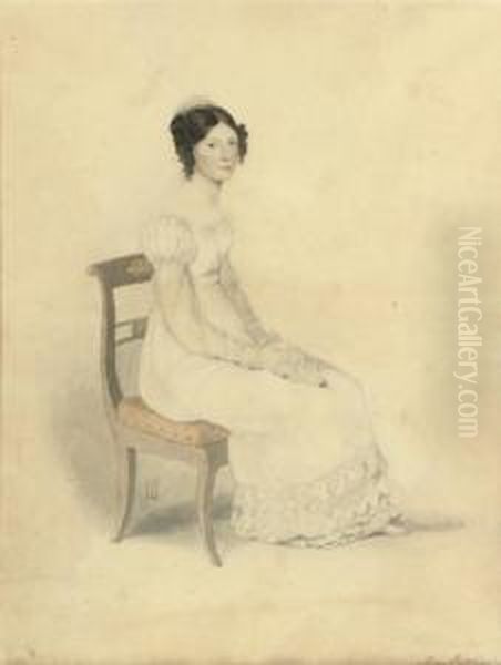 Portrait Of A Jean Gordon, Seated Wearing In An Empire Style Dress Oil Painting by Adam Buck